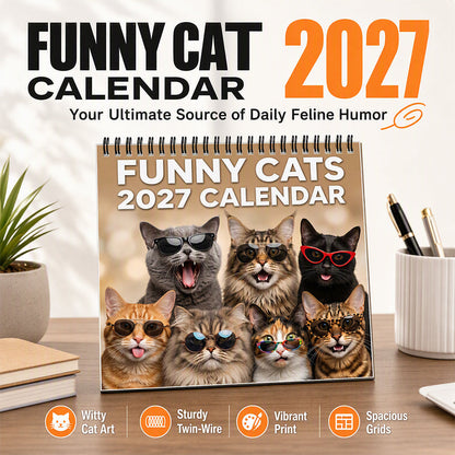 🐱 JETZT 50% RABATT! 2027 Lustiger Katzen-Wandkalender – Humorvoller Kitty-Foto-Schreibtischkalender, großes monatliches Raster, Doppelspiralbindung, niedliche Katzenkunstdekoration für Zuhause und Büro