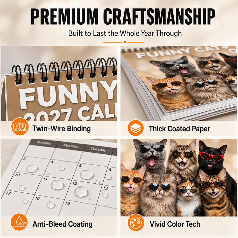 🐱 JETZT 50% RABATT! 2027 Lustiger Katzen-Wandkalender – Humorvoller Kitty-Foto-Schreibtischkalender, großes monatliches Raster, Doppelspiralbindung, niedliche Katzenkunstdekoration für Zuhause und Büro
