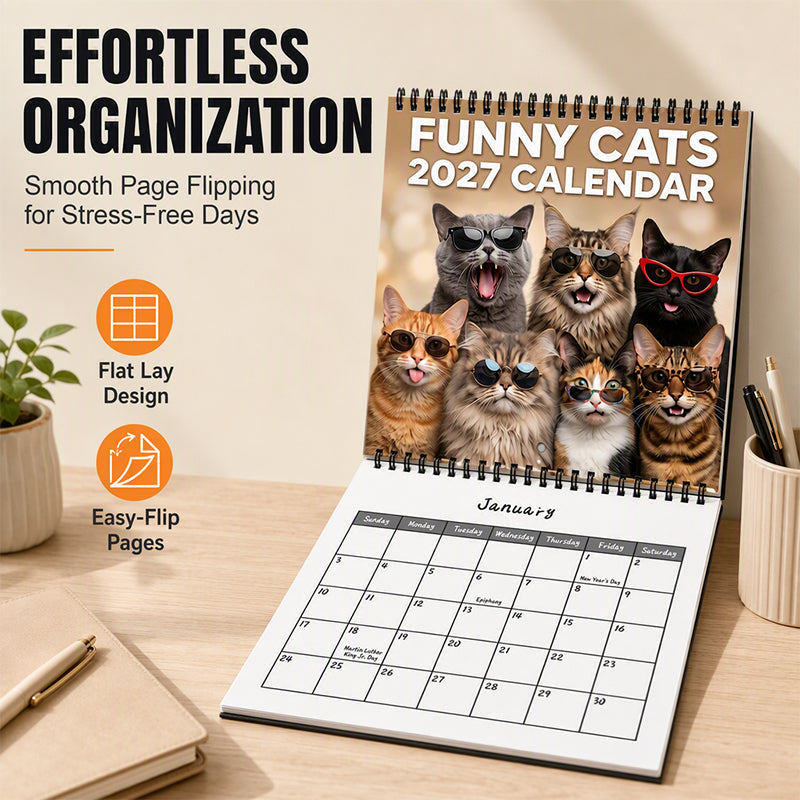 🐱 JETZT 50% RABATT! 2027 Lustiger Katzen-Wandkalender – Humorvoller Kitty-Foto-Schreibtischkalender, großes monatliches Raster, Doppelspiralbindung, niedliche Katzenkunstdekoration für Zuhause und Büro