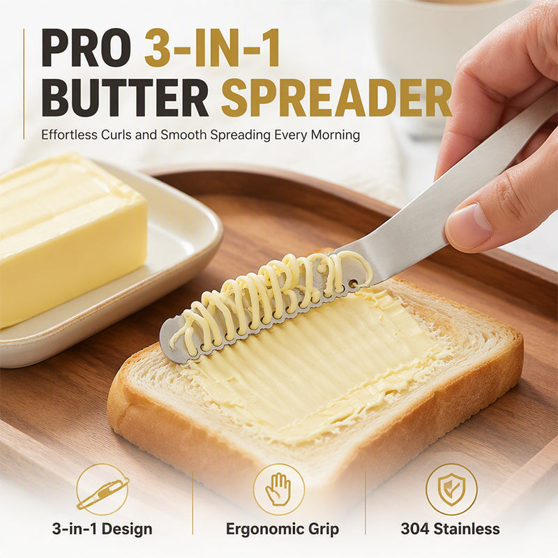✨ Ein Messer, drei Funktionen! – Professionelles 3-in-1 Butter- & Streichmesser aus 304-Edelstahl – schneiden, streichen & verteilen mühelos – perfekt für Frühstück & Brotzeit 🔪
