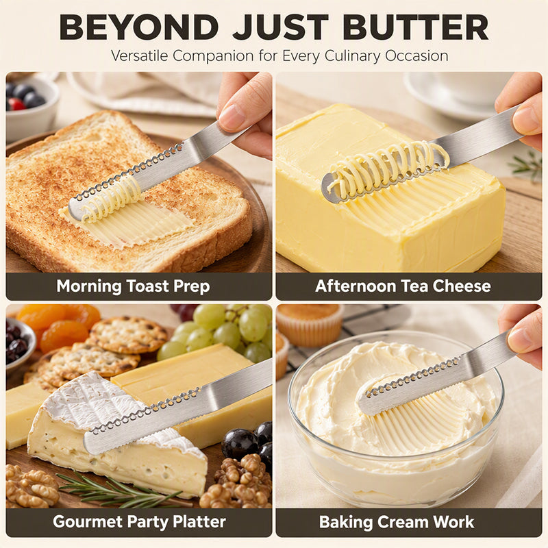 ✨ Ein Messer, drei Funktionen! – Professionelles 3-in-1 Butter- & Streichmesser aus 304-Edelstahl – schneiden, streichen & verteilen mühelos – perfekt für Frühstück & Brotzeit 🔪
