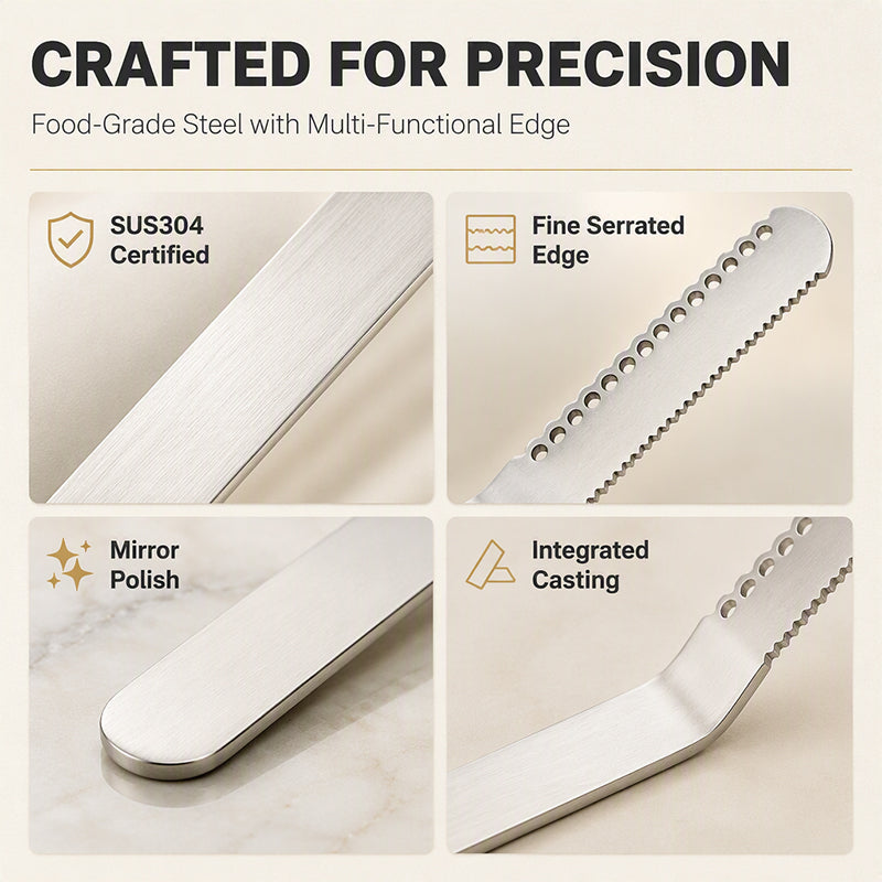 ✨ Ein Messer, drei Funktionen! – Professionelles 3-in-1 Butter- & Streichmesser aus 304-Edelstahl – schneiden, streichen & verteilen mühelos – perfekt für Frühstück & Brotzeit 🔪