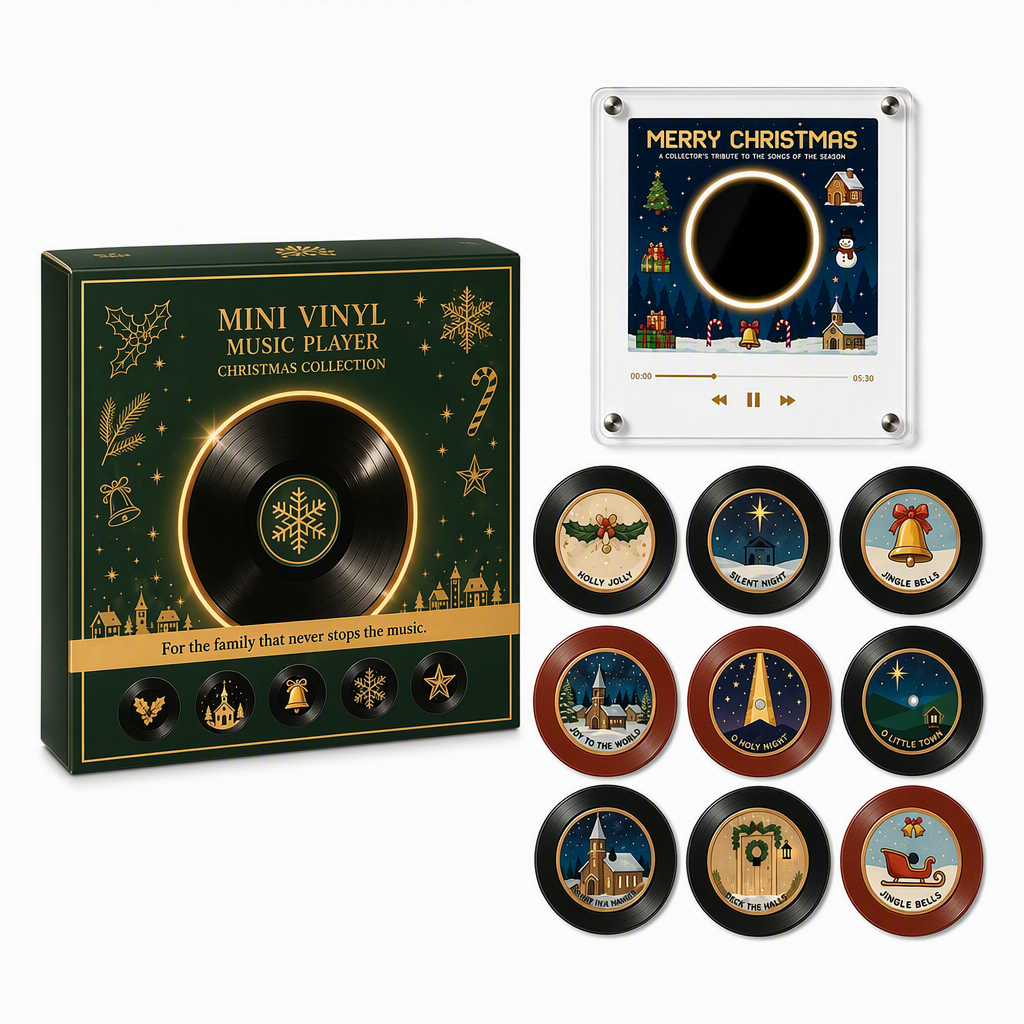 🔥🎄2026 Neuheit!! 🎅🎃Weihnachts-Kühlschrankmagnet-Set im Schallplattenspieler-Design mit NFC-Musikbox
