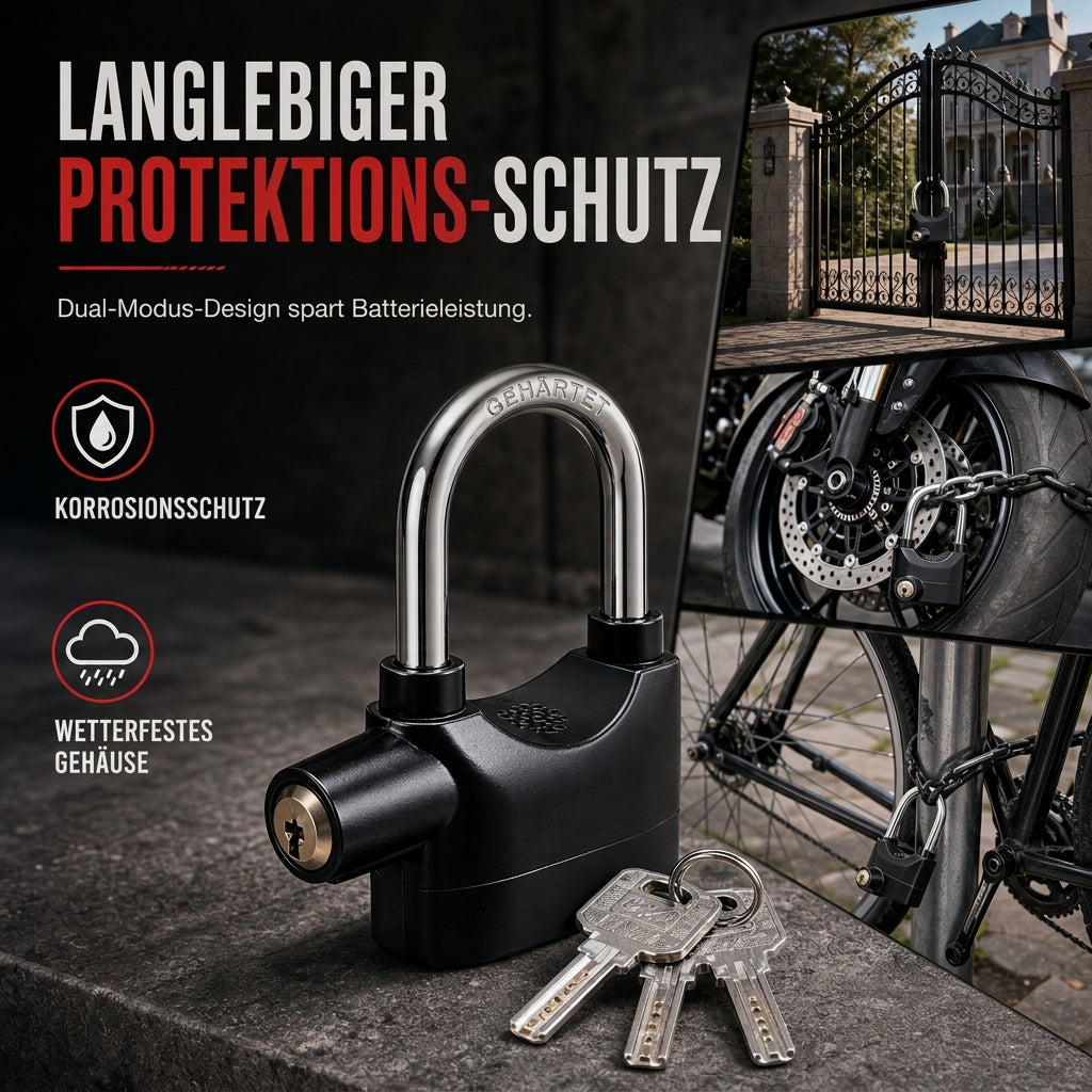 70mm-Aluminiumlegierungs-Diebstahlschutz-Alarm-Vorhängeschloss, Sicherheitsschloss für Tore, geeignet für Lager, Motorräder und Fahrräder, inklusive Batterien