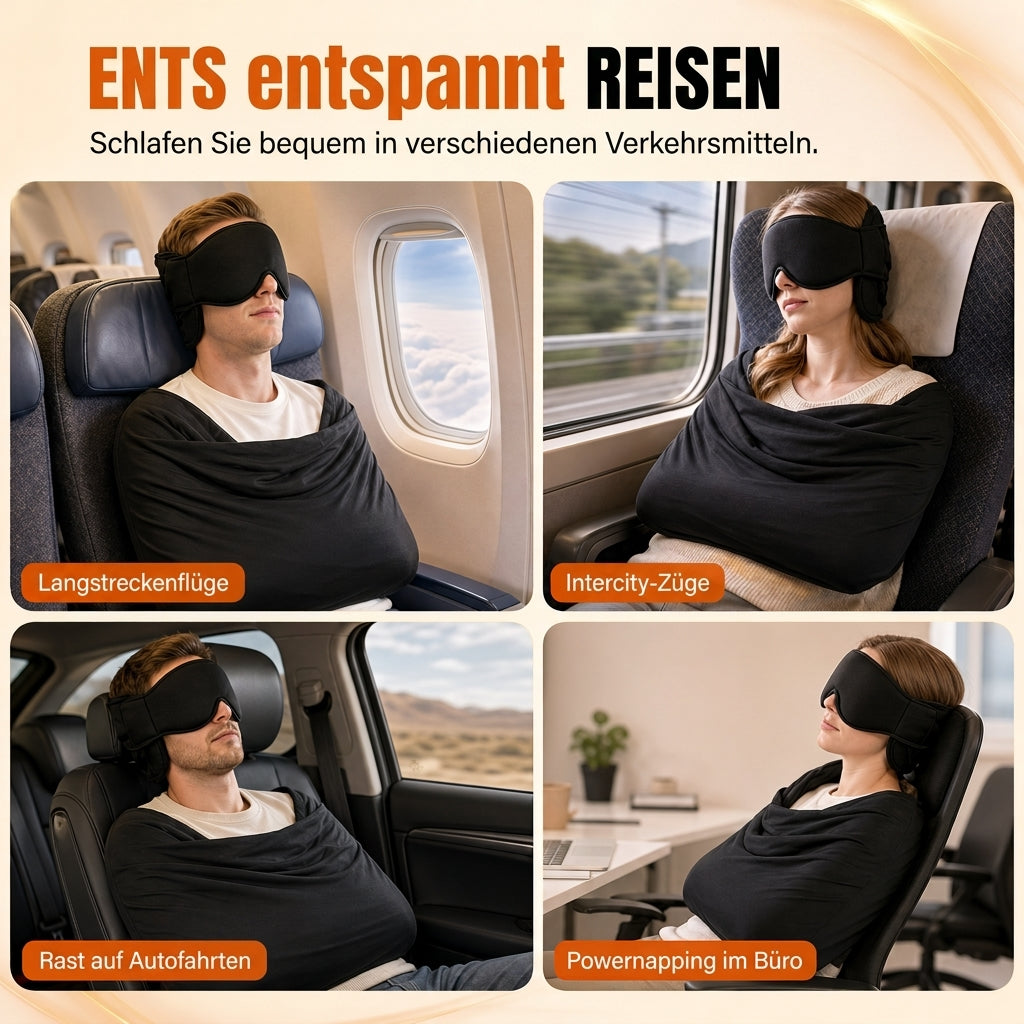 ⏰Set aus integriertem Memory-Foam-Reisekissen und 3D-abdunkelnder Schlafmaske zur Nackenstütze auf Reisen