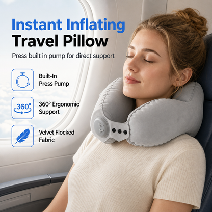 😴 Nackenschmerzen auf Reisen? – Aufblasbares U-förmiges Reise-Nackenkissen – schnell aufblasen, bequem stützen & platzsparend verstauen – ideal für Flug, Auto & Zug ✈️✨