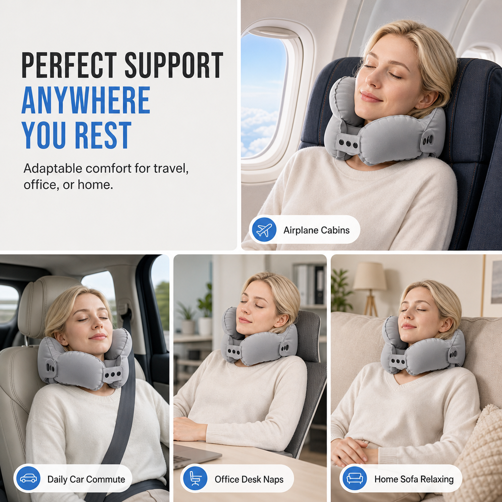 😴 Nackenschmerzen auf Reisen? – Aufblasbares U-förmiges Reise-Nackenkissen – schnell aufblasen, bequem stützen & platzsparend verstauen – ideal für Flug, Auto & Zug ✈️✨