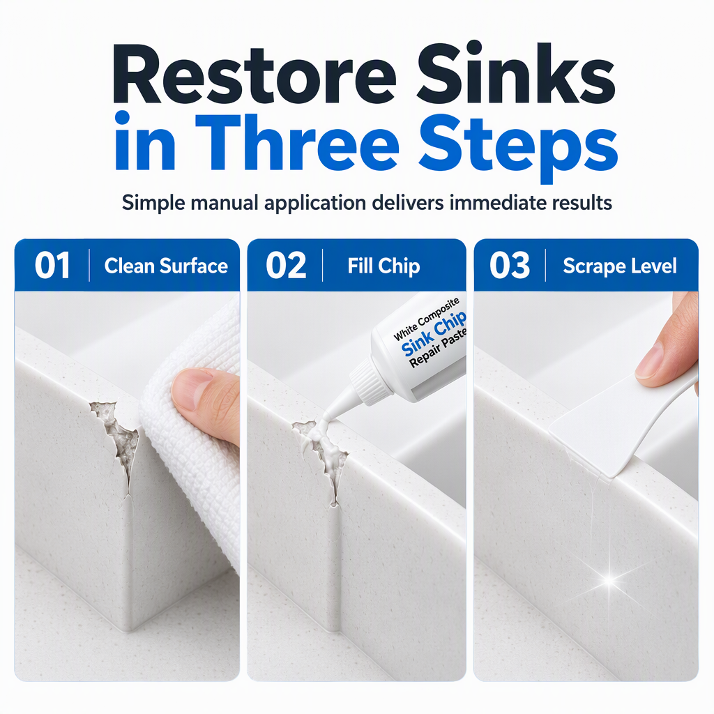 🚰 Ecke abgeplatzt oder Riss im Spülbecken? – Weiße Reparaturpaste für Composite-Spülbecken – repariert Ecken & Kanten, wasserfest & farblich passend – einfach auftragen ✨