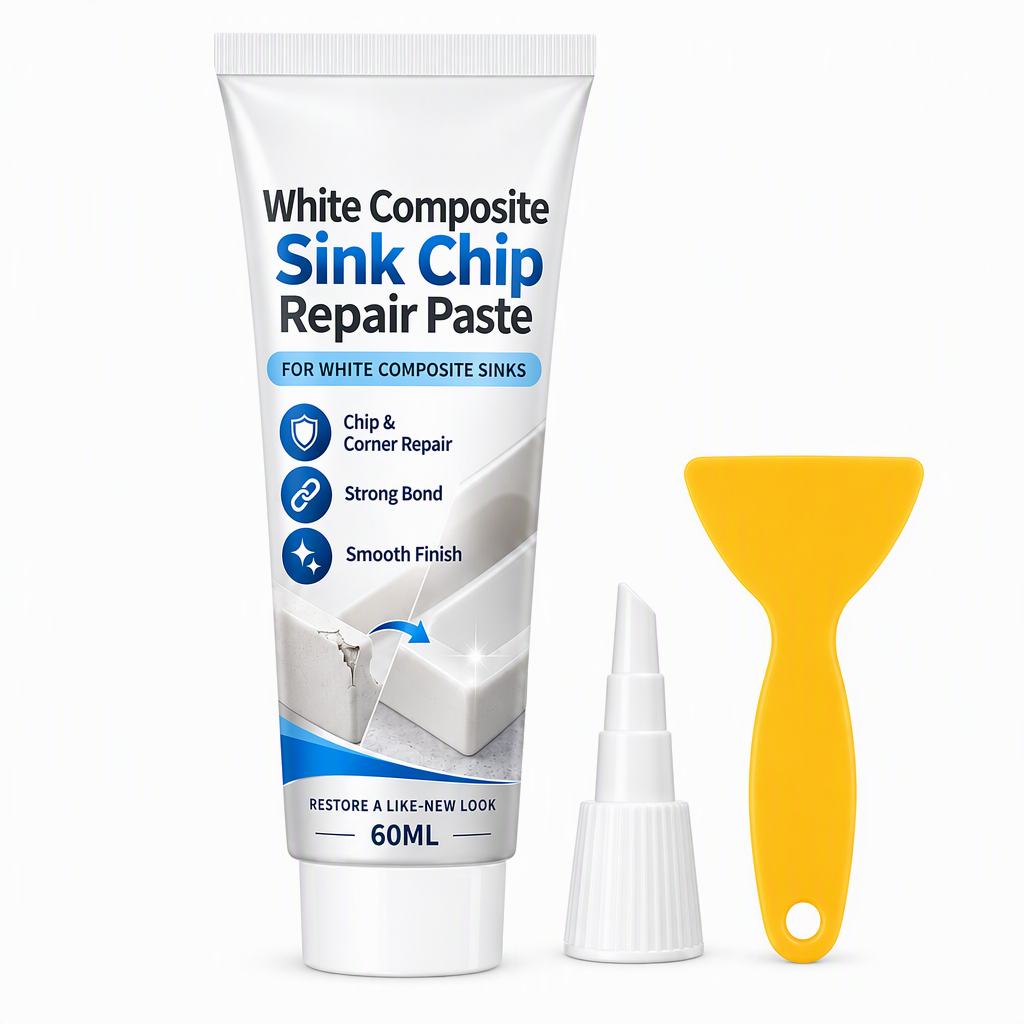 🚰 Ecke abgeplatzt oder Riss im Spülbecken? – Weiße Reparaturpaste für Composite-Spülbecken – repariert Ecken & Kanten, wasserfest & farblich passend – einfach auftragen ✨