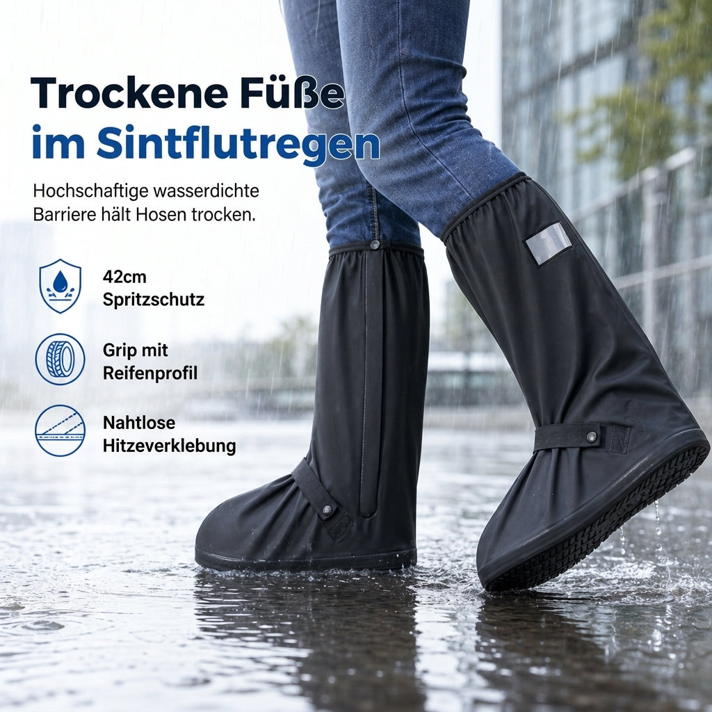 🌧️ Regen? Keine nassen Füße mehr! – Wasserdichte Silikon-Überschuhe mit hohem Schaft – rutschfest, dehnbar & einfach überziehen ✨