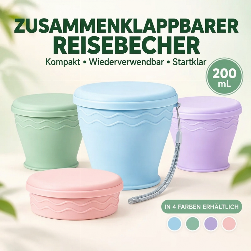 🎒 Nie wieder sperrige Trinkbecher! – Faltbarer Silikon-Reisebecher – einfach zusammenklappen, platzsparend verstauen & überall mitnehmen ✨☕