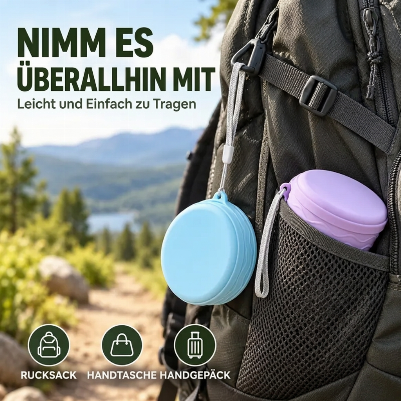 🎒 Nie wieder sperrige Trinkbecher! – Faltbarer Silikon-Reisebecher – einfach zusammenklappen, platzsparend verstauen & überall mitnehmen ✨☕