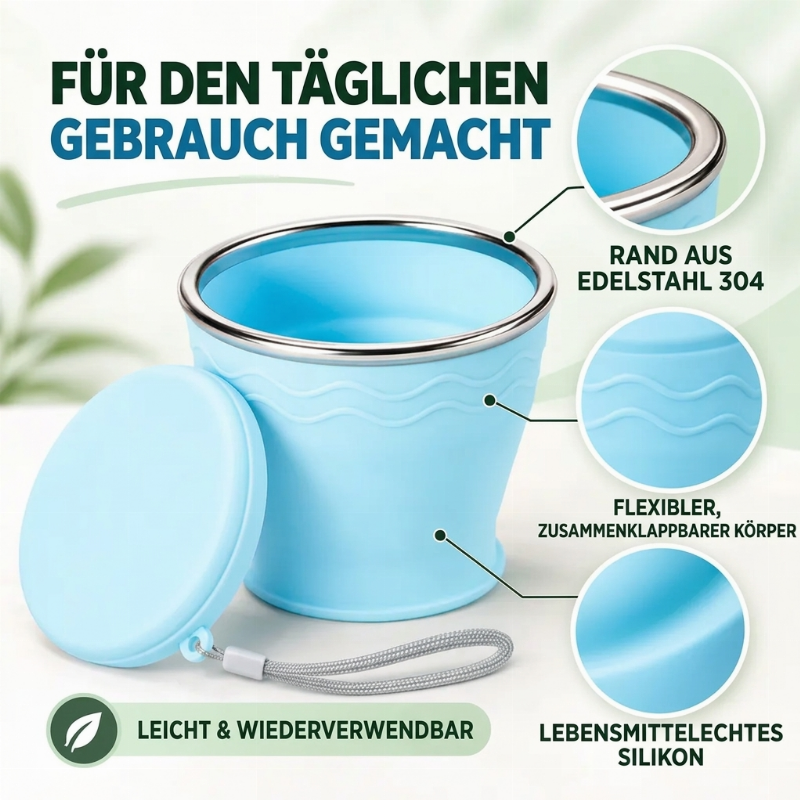 🎒 Nie wieder sperrige Trinkbecher! – Faltbarer Silikon-Reisebecher – einfach zusammenklappen, platzsparend verstauen & überall mitnehmen ✨☕