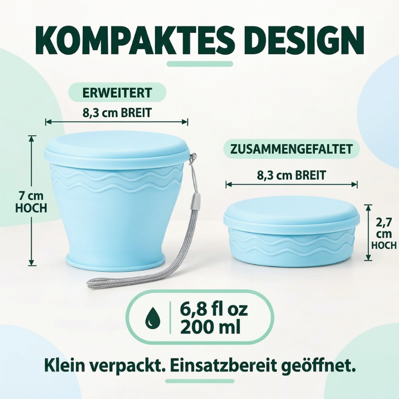 🎒 Nie wieder sperrige Trinkbecher! – Faltbarer Silikon-Reisebecher – einfach zusammenklappen, platzsparend verstauen & überall mitnehmen ✨☕