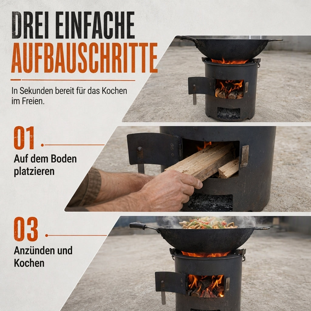 🔥 50 % RABATT! ⛺ Multifunktionaler tragbarer Holz- & Holzkohleofen – rostbeständig, Camping, BBQ & Heizung ✨