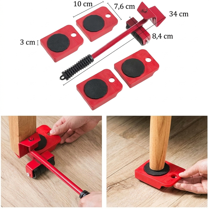 🛋️ 50 % RABATT JETZT! 🔄 Möbelheber & Umzugswerkzeug-Set, 4er-Pack – 360° Gleitscheiben & ergonomisches Heben ohne Rückenbelastung 💪