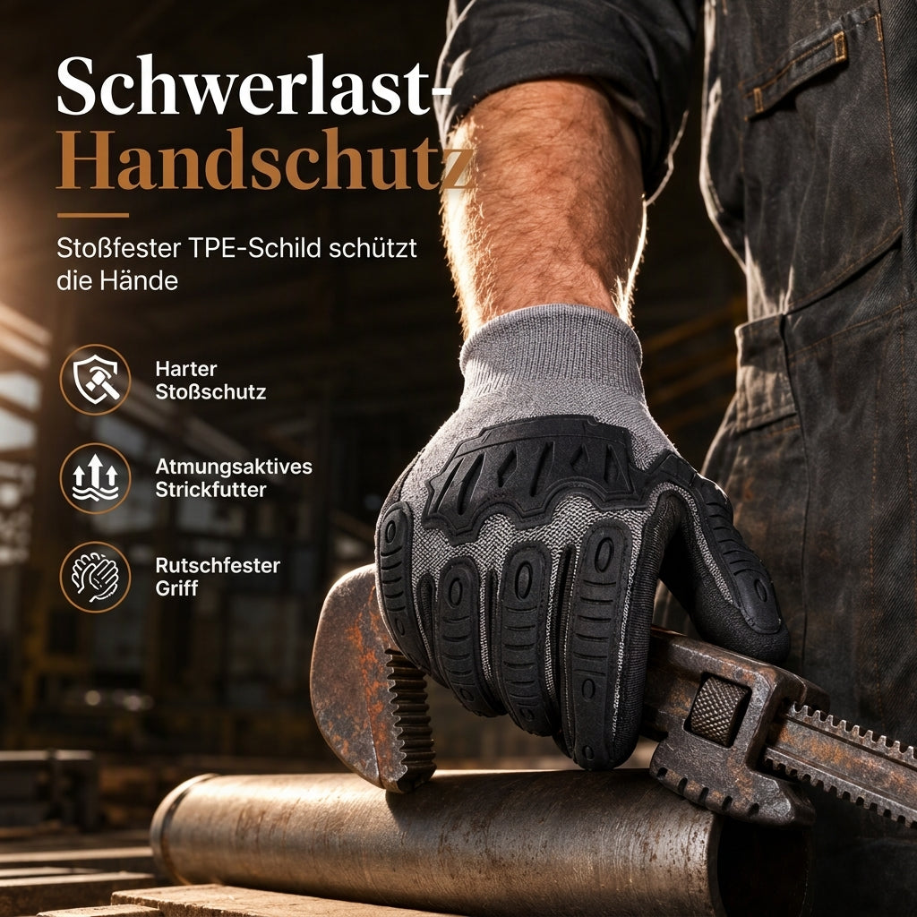 🧤 Verdickte, stoßfeste Arbeitshandschuhe – Maximaler Schutz für harte Arbeiten – Stoßdämpfend, rutschfest & langlebig – Ideal für Bau, Werkstatt, Garten & Industrie – Volle Fingerbeweglichkeit bei hoher Sicherheit 🛠️