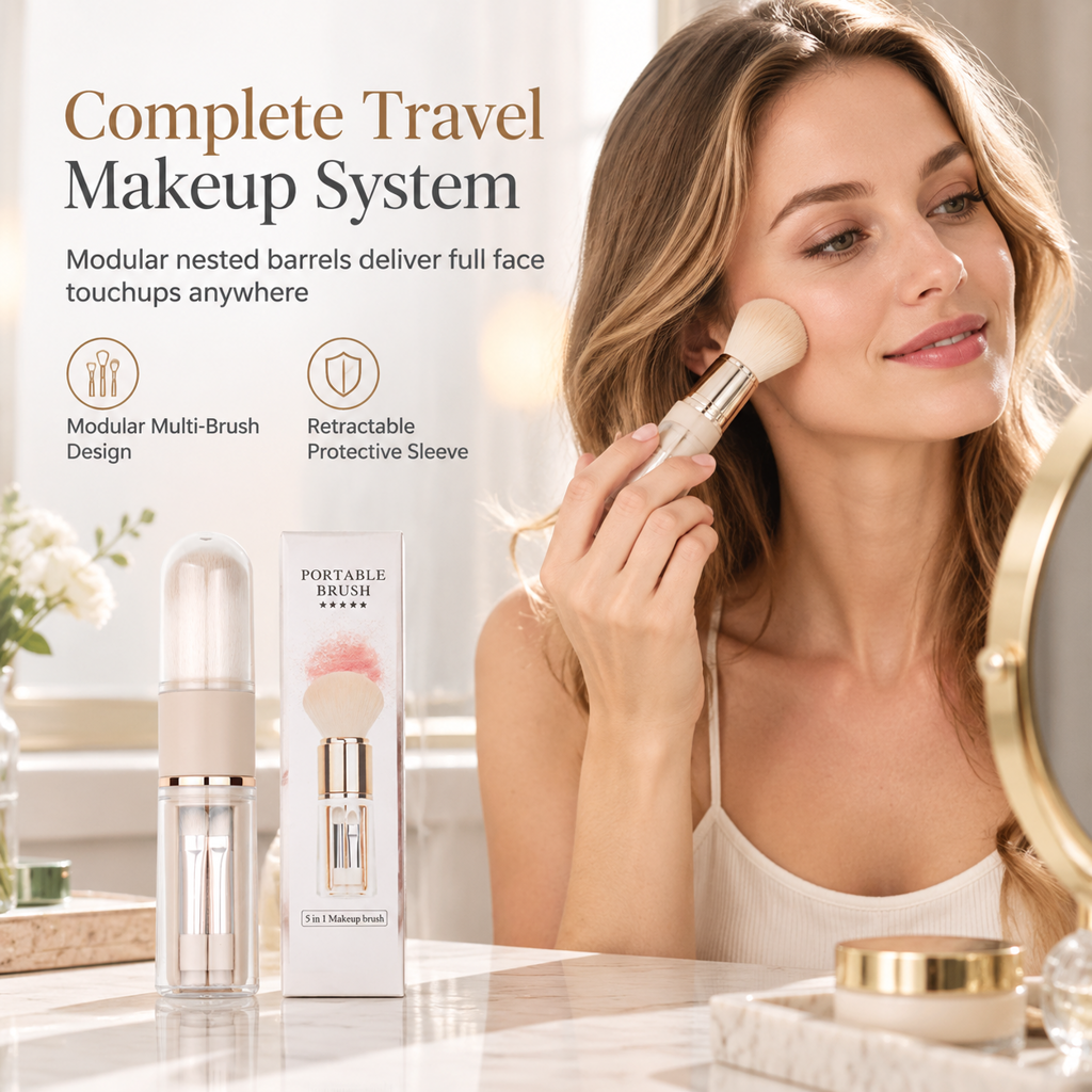 ⏳Zeitlich begrenztes Angebot⏳ 6-in-1-Reise-Make-up-Pinselset – einziehbare Kosmetik-Kapsel mit Puder-, Rouge- und Silikon-Lippenpinsel