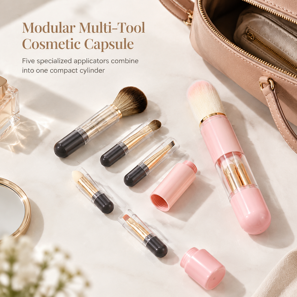 ⏳Zeitlich begrenztes Angebot⏳ 6-in-1-Reise-Make-up-Pinselset – einziehbare Kosmetik-Kapsel mit Puder-, Rouge- und Silikon-Lippenpinsel