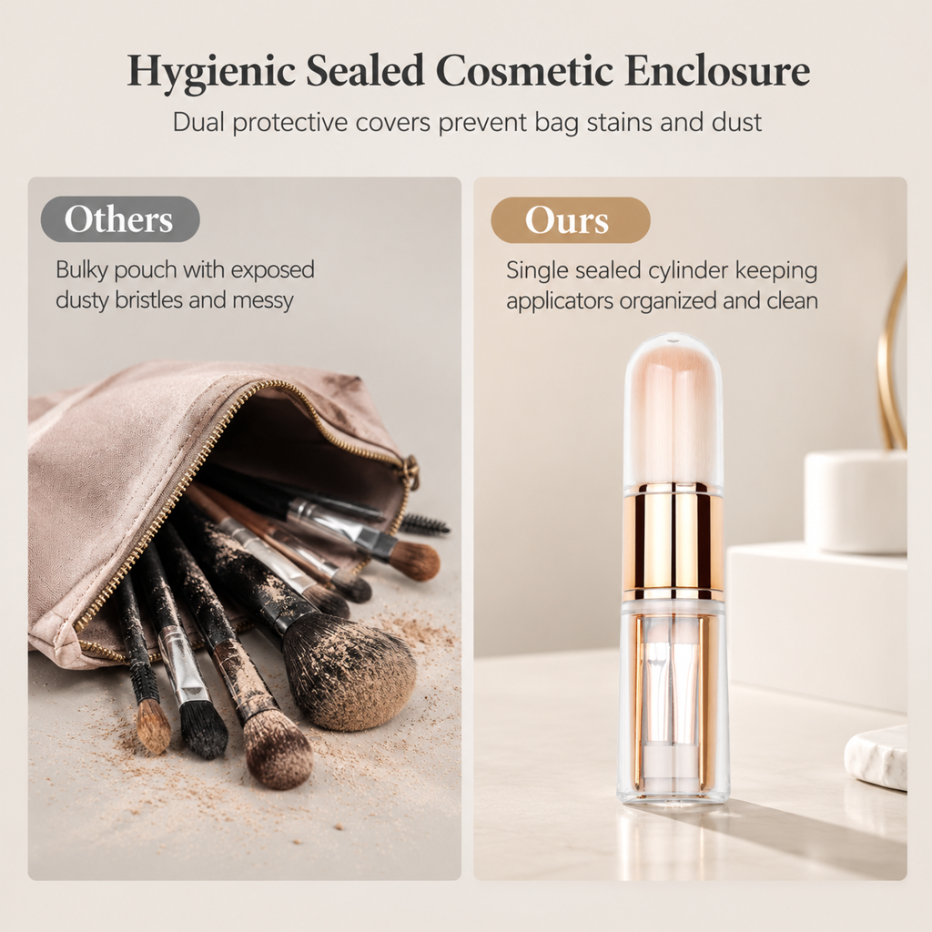 ⏳Zeitlich begrenztes Angebot⏳ 6-in-1-Reise-Make-up-Pinselset – einziehbare Kosmetik-Kapsel mit Puder-, Rouge- und Silikon-Lippenpinsel