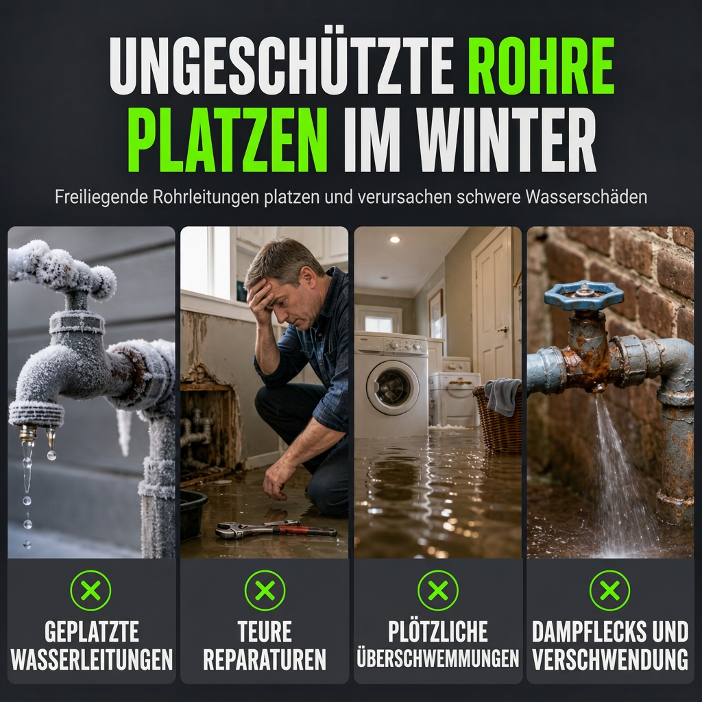 Winter Abdeckung für Außenwasserhähne zum Frostschutz – isolierte Wasserhahnabdeckung mit abgeschrägter Kante und leuchtgrünem Reflexionsstreifen