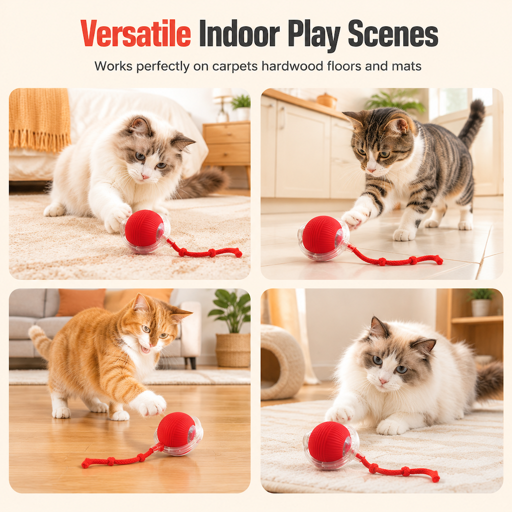 🎁Geschenkidee Heißer Verkauf 🐱🔥Intelligentes automatisches rollendes Katzenspielzeug mit Seil
