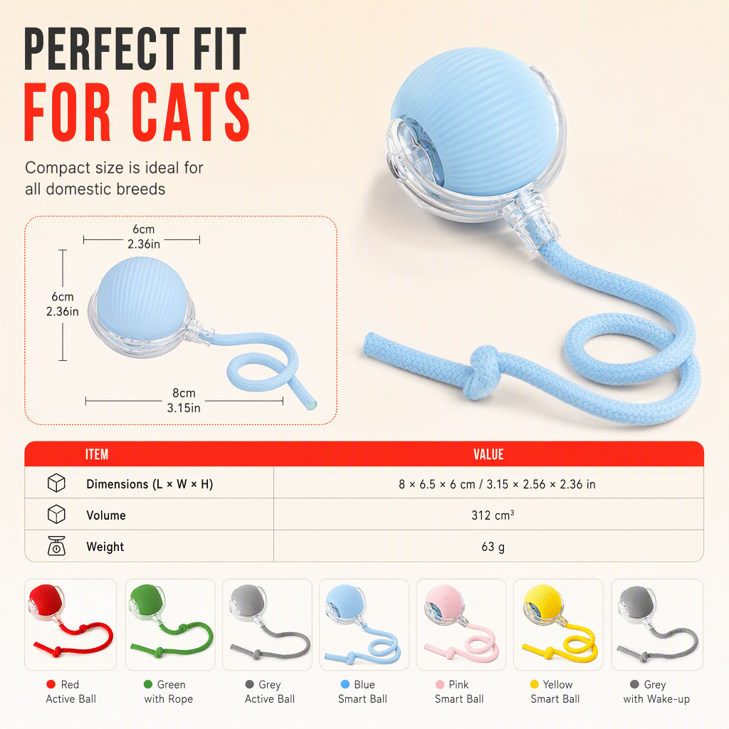 🎁Geschenkidee Heißer Verkauf 🐱🔥Intelligentes automatisches rollendes Katzenspielzeug mit Seil