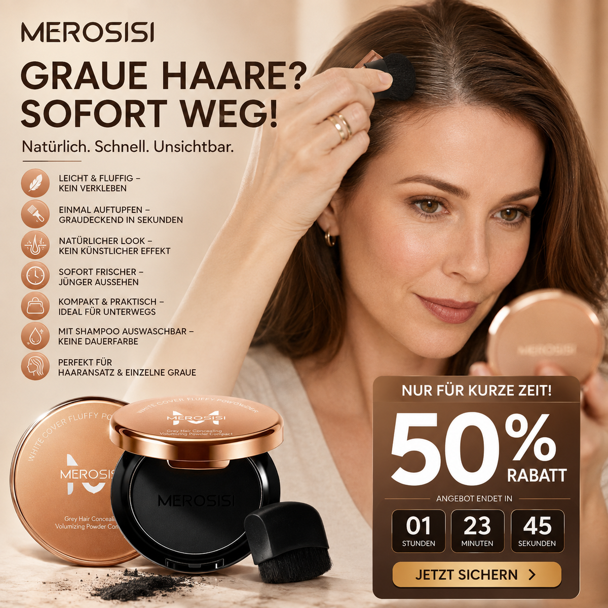 ✨ Fluffiges Weißhaar-Abdeckpuder – Sofort natürliche Nachfärbung, du siehst jünger aus