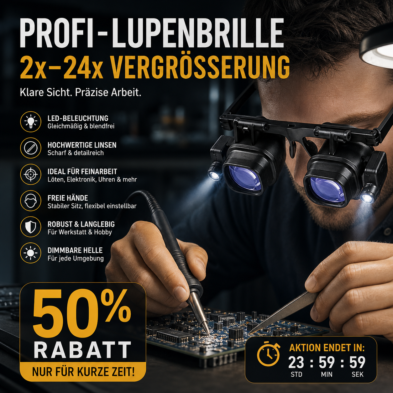 🔍 LED-Präzisionslupe für Elektronik & Handwerk